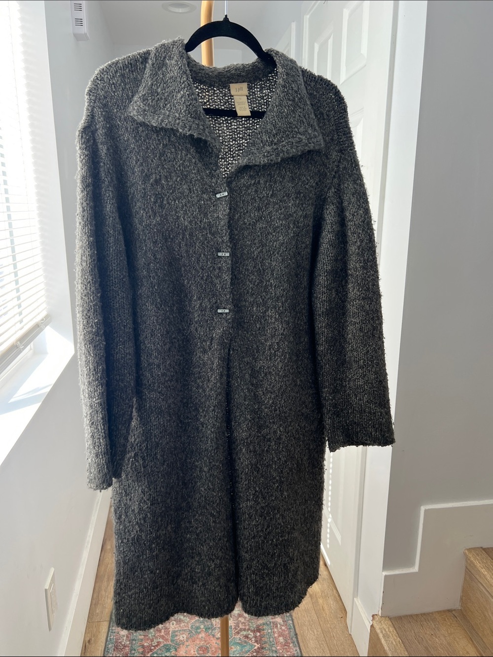 Vintage VTG J.Jill Wool Blend Long Sweater Duster Coat Button Down Gray Large